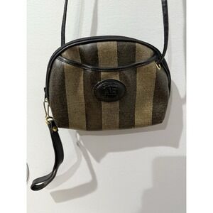 Allan Edward Crossbody Bag Black Tan Stripe Purse VTG Crossbody Handbag Wristlet